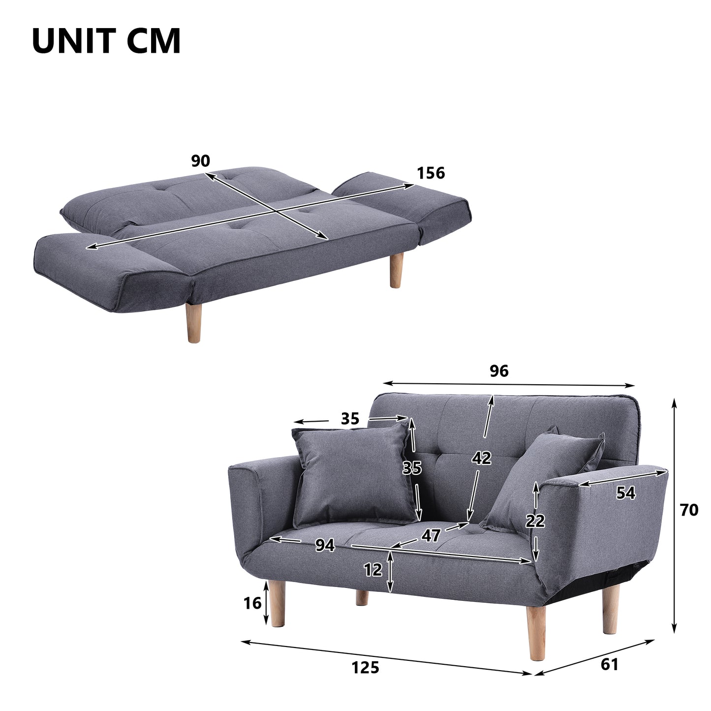 Sofa Bed Modern and Simple Gray Sofa Linen Fabric with Grab Living Room 2 Seater Sofa Couch Settee Recliner Sleeper Light Gray