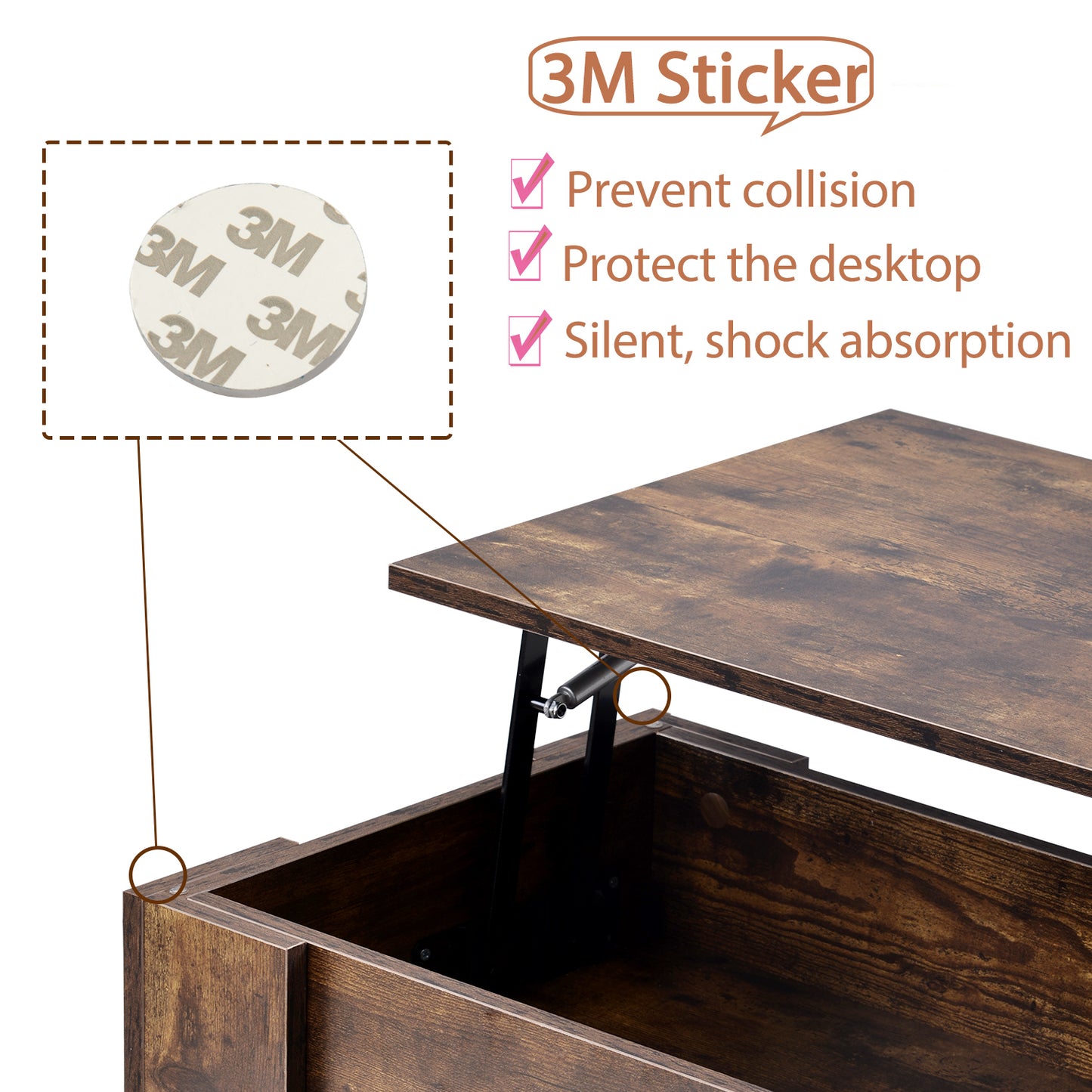 Lift up Top Coffee Table with storage and shelf living room(Rustic Brown)