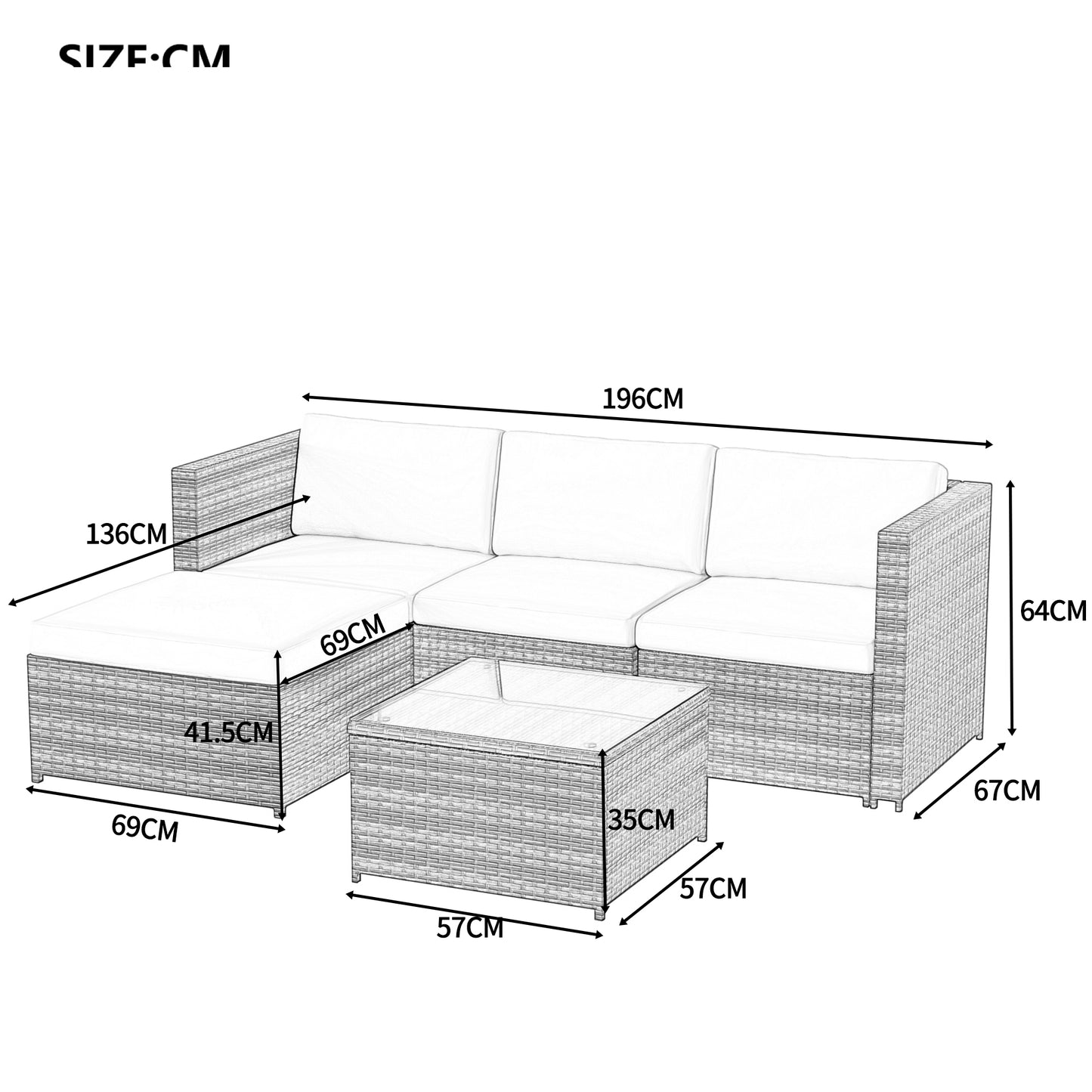 Garden Corner Sofa Rattan Corner Sofa Garden Furniture Patio Set Garden Entertaining Set Garden Rattan Furniture Lounge Set (Brown)