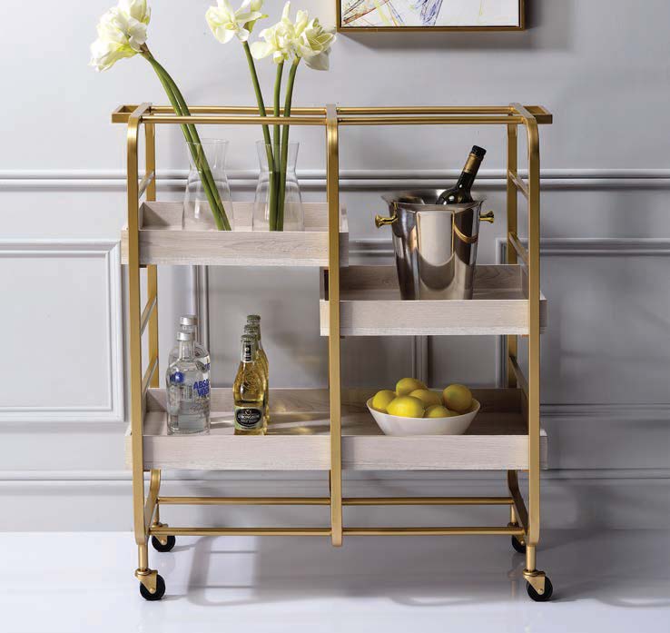 Vorrik Serving Cart, Gold & White-Washed 98412