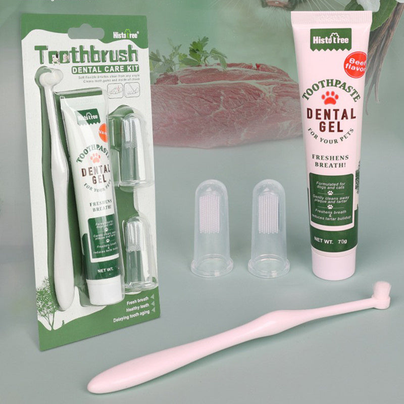 Oral Hygiene Kit For Cats And Dogs 3 Piece Set With Dual Ended Toothbrush, Finger Brush, And Poultry Flavor Tube Of Toothpaste Remove Plaque Tartar Buildup