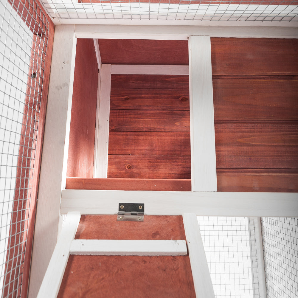 PURLOVE Rabbit Bunny Hutch Cage House Guinea Pig Hutch Hide/Run with Linoleum Roof 2-Tier