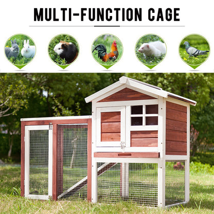PURLOVE Rabbit Bunny Hutch Cage House Guinea Pig Hutch Hide/Run with Linoleum Roof 2-Tier