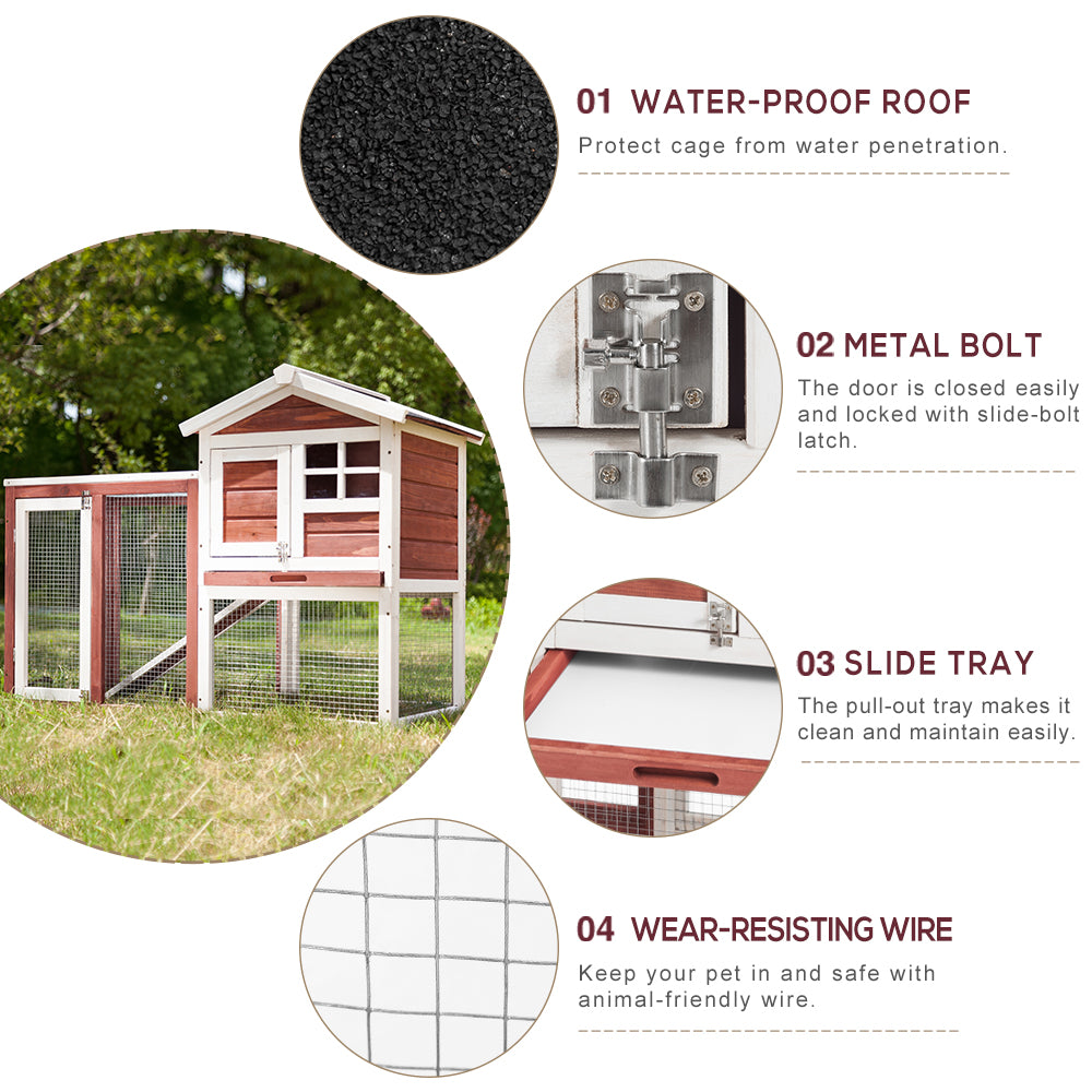 PURLOVE Rabbit Bunny Hutch Cage House Guinea Pig Hutch Hide/Run with Linoleum Roof 2-Tier