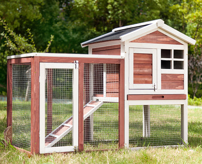PURLOVE Rabbit Bunny Hutch Cage House Guinea Pig Hutch Hide/Run with Linoleum Roof 2-Tier