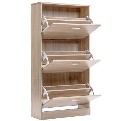 3-Drawer Wooden Shoe Storage Cabinet Cupboard Shoe Storage Organiser Unit Pull Down Wooden Furniture Wood Unit