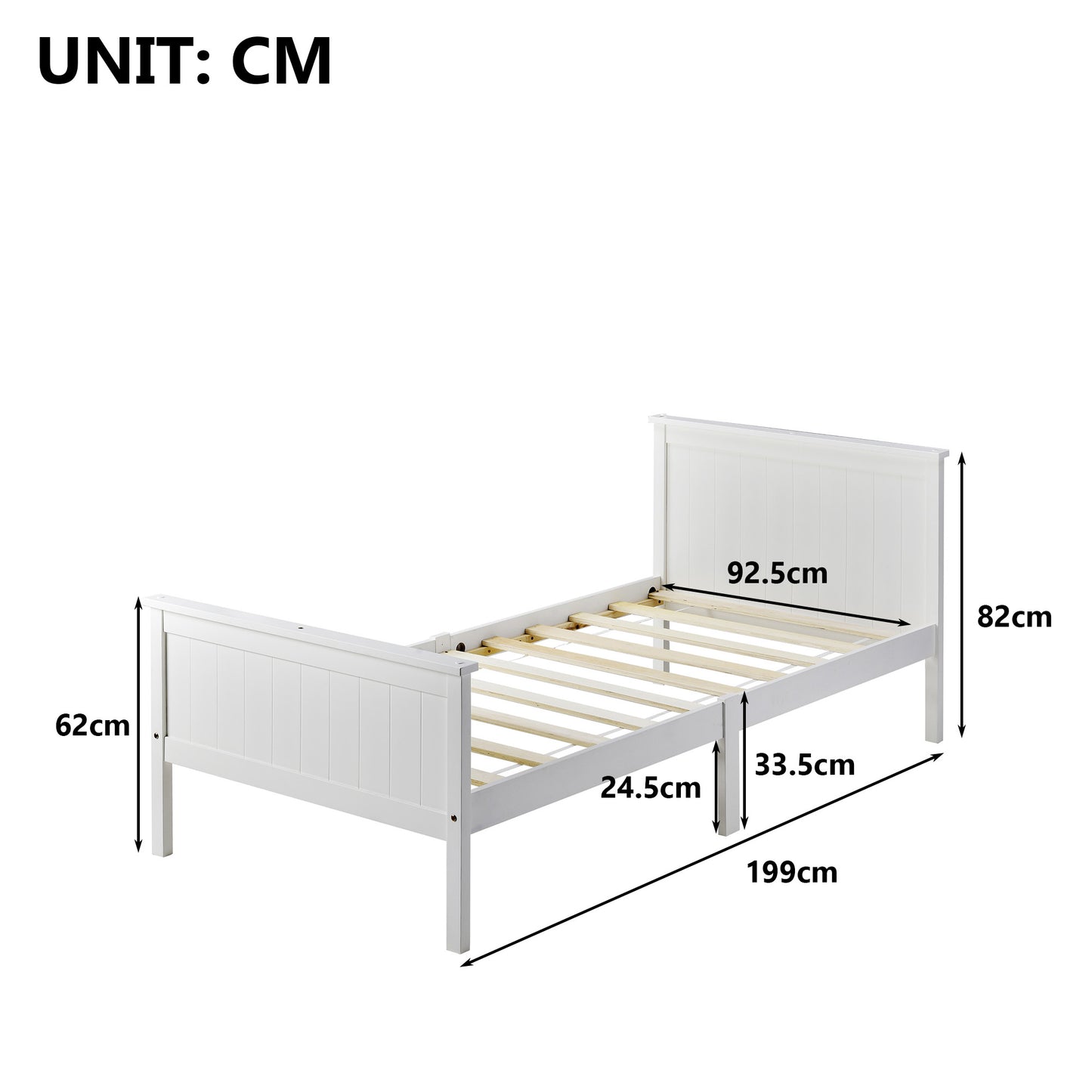 Wooden Bed Frame with Headboard and Footboard, Pine Wood Bed for Kids Bedroom, Ivory