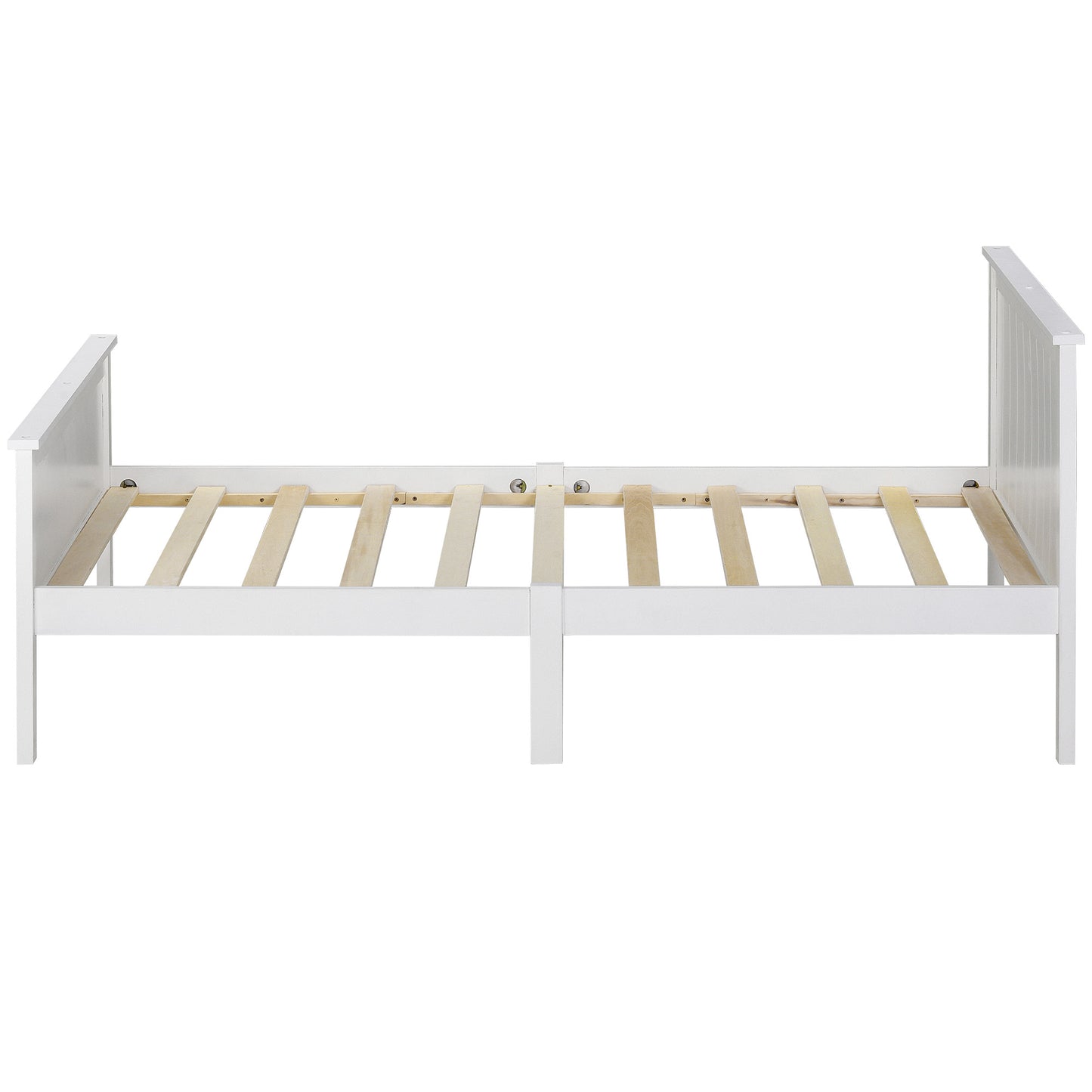 Wooden Bed Frame with Headboard and Footboard, Pine Wood Bed for Kids Bedroom, Ivory