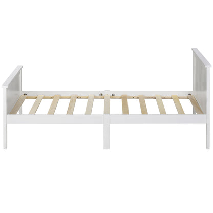 Wooden Bed Frame with Headboard and Footboard, Pine Wood Bed for Kids Bedroom, Ivory