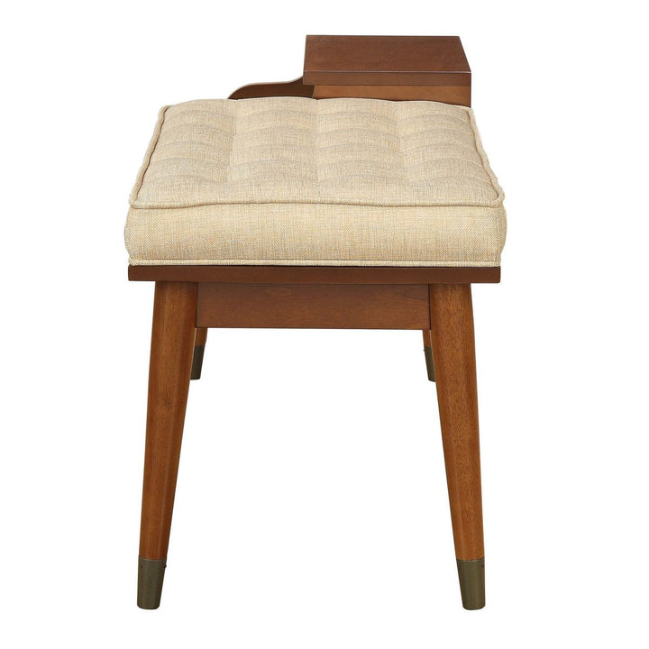 Baptis Bench w/Storage in Beige Fabric & Walnut 96774