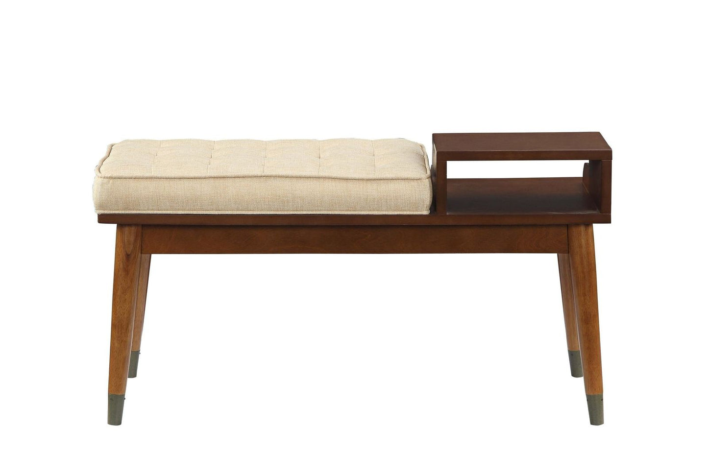 Baptis Bench w/Storage in Beige Fabric & Walnut 96774