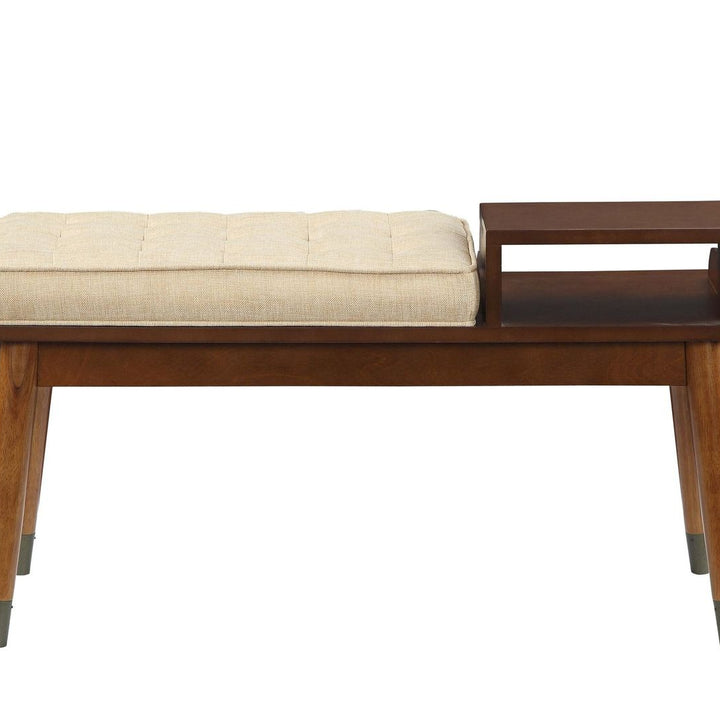 Baptis Bench w/Storage in Beige Fabric & Walnut 96774