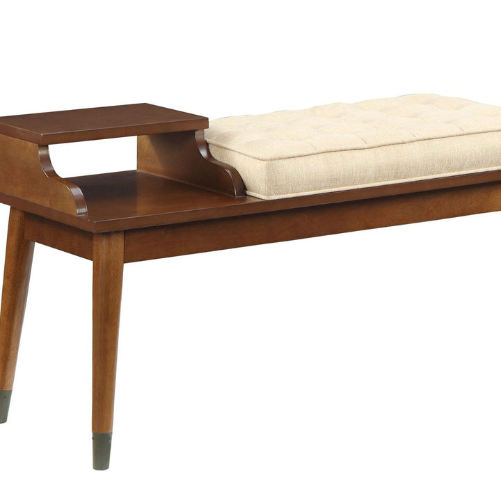 Baptis Bench w/Storage in Beige Fabric & Walnut 96774
