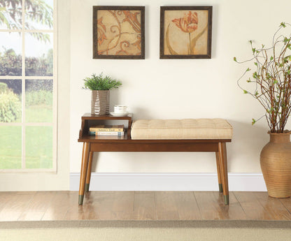 Baptis Bench w/Storage in Beige Fabric & Walnut 96774