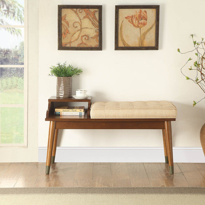 Baptis Bench w/Storage in Beige Fabric & Walnut 96774