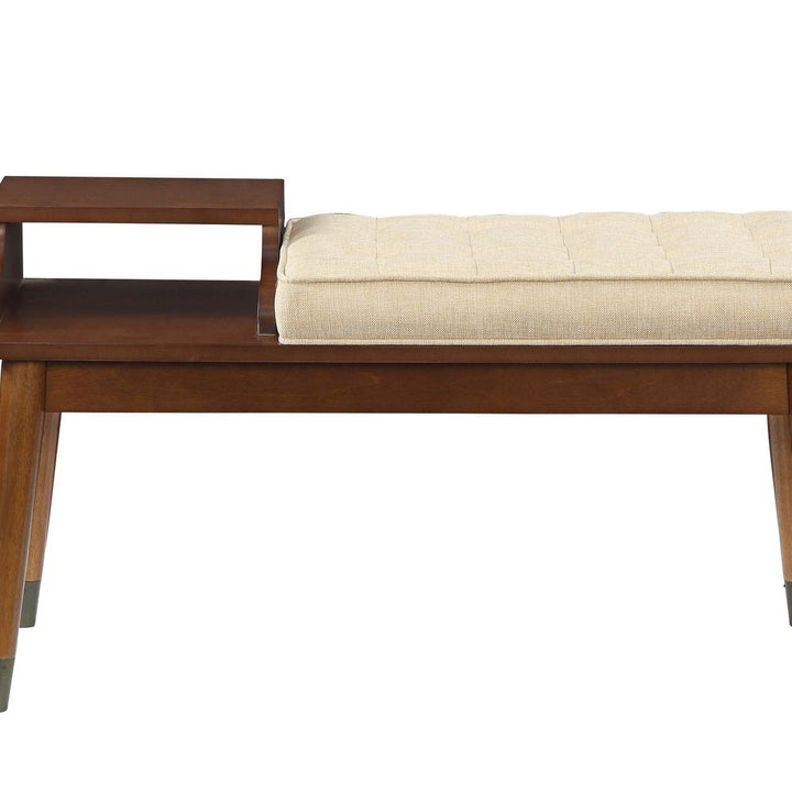 Baptis Bench w/Storage in Beige Fabric & Walnut 96774