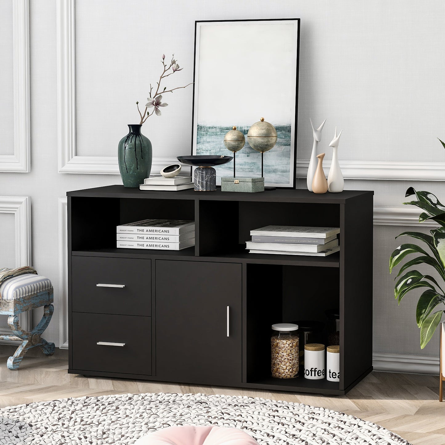 Modern Sideboard Storage Cabinet Table TV Unit with 2 Drawers and 1 Door, for Dining Room, Living Room, Kitchen,Hallway and Office,Storage Furniture