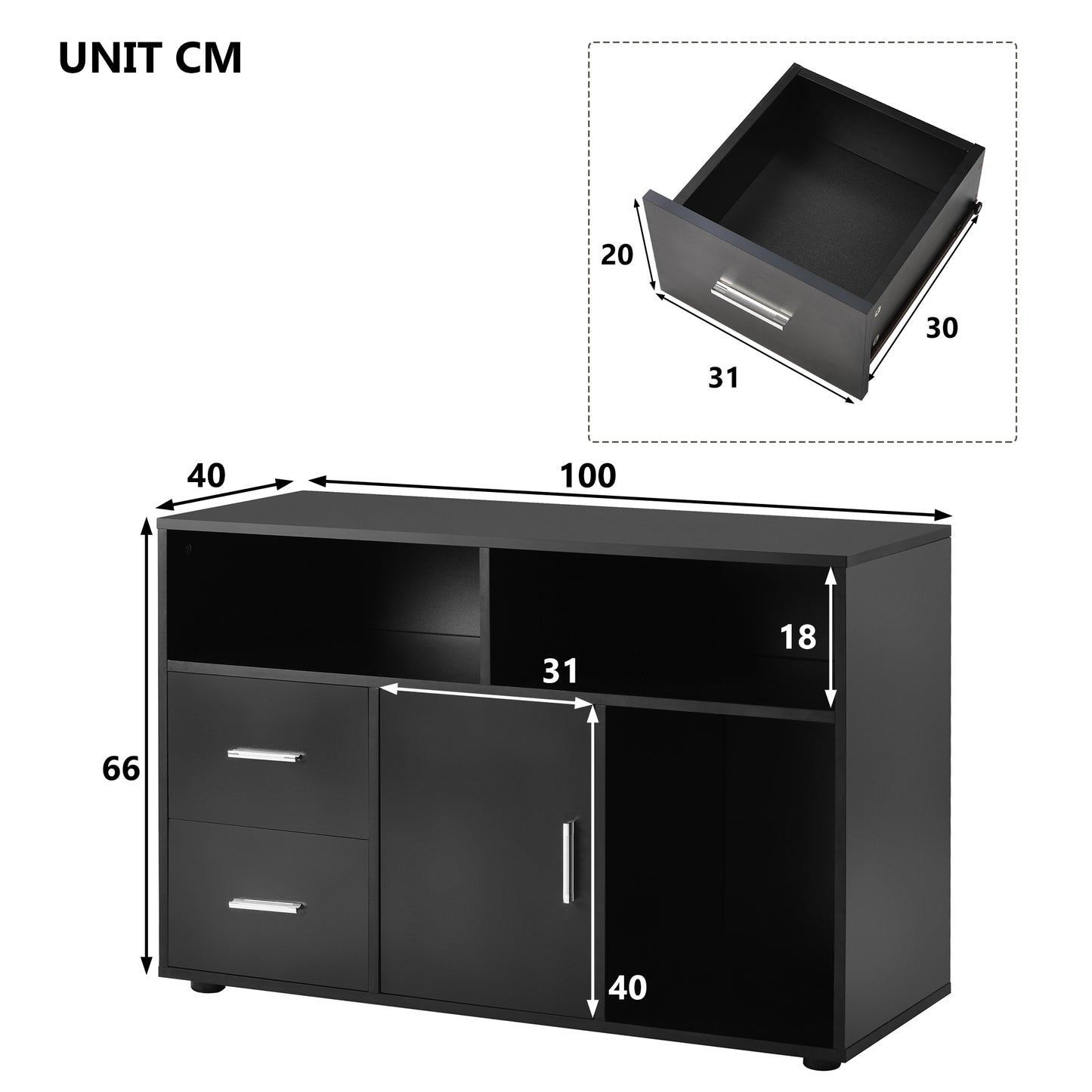 Modern Sideboard Storage Cabinet Table TV Unit with 2 Drawers and 1 Door, for Dining Room, Living Room, Kitchen,Hallway and Office,Storage Furniture
