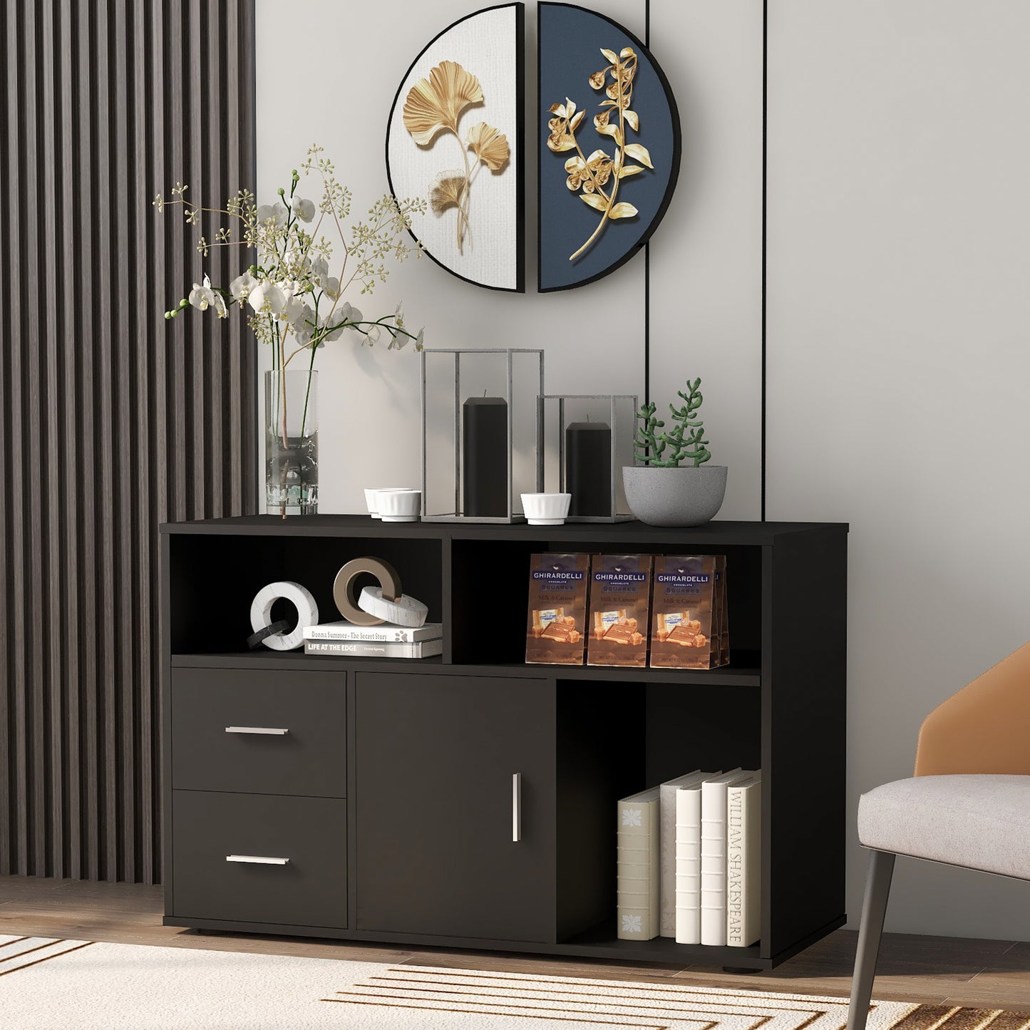 Modern Sideboard Storage Cabinet Table TV Unit with 2 Drawers and 1 Door, for Dining Room, Living Room, Kitchen,Hallway and Office,Storage Furniture