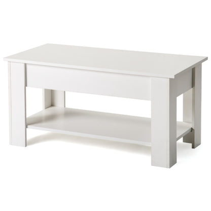 Lift up Top Coffee Table with storage and shelf living room(White)