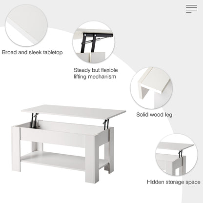 Lift up Top Coffee Table with storage and shelf living room(White)