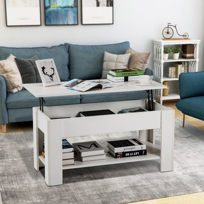 Lift up Top Coffee Table with storage and shelf living room(White)