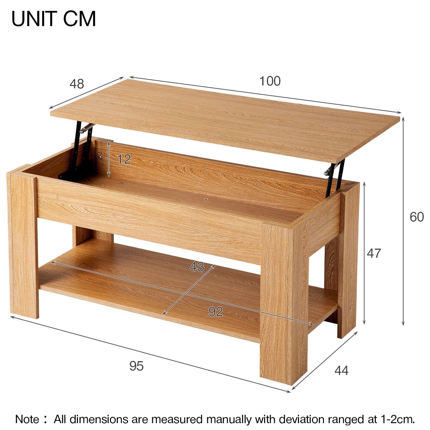 Lift up Top Coffee Table with storage and shelf living room(Oak)
