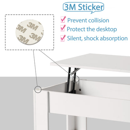 Lift up Top Coffee Table with storage and shelf living room(White)