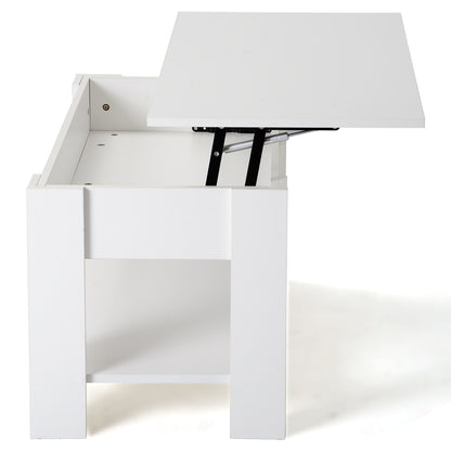 Lift up Top Coffee Table with storage and shelf living room(White)