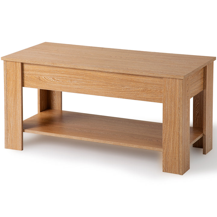 Lift up Top Coffee Table with storage and shelf living room(Oak)
