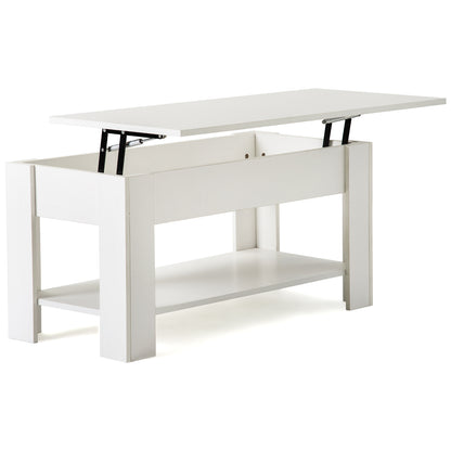 Lift up Top Coffee Table with storage and shelf living room(White)