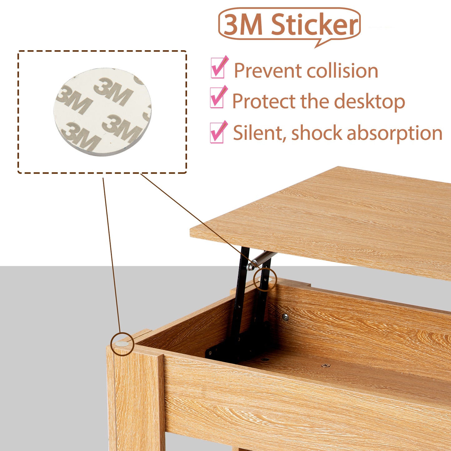 Lift up Top Coffee Table with storage and shelf living room(Oak)