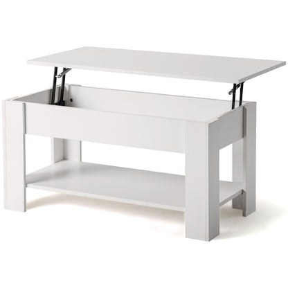 Lift up Top Coffee Table with storage and shelf living room(White)