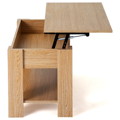 Lift up Top Coffee Table with storage and shelf living room(Oak)