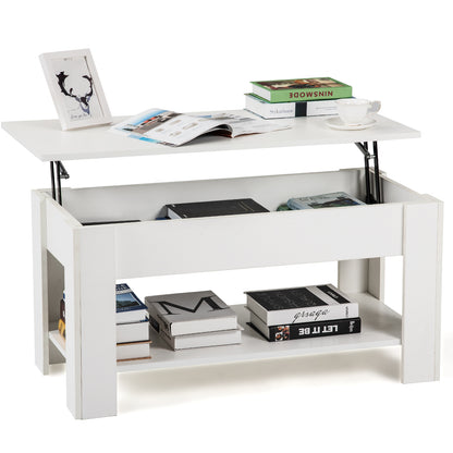 Lift up Top Coffee Table with storage and shelf living room(White)