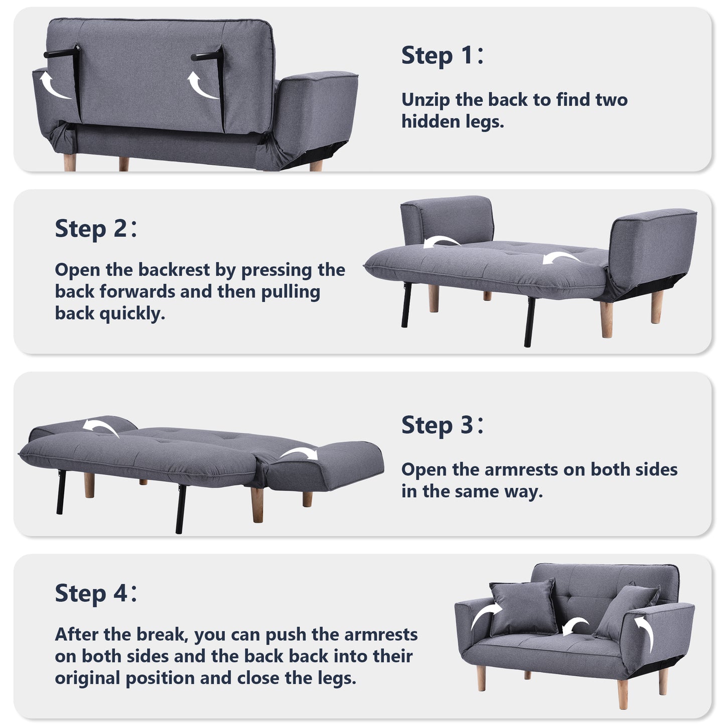 Sofa Bed Modern and Simple Gray Sofa Linen Fabric with Grab Living Room 2 Seater Sofa Couch Settee Recliner Sleeper Light Gray