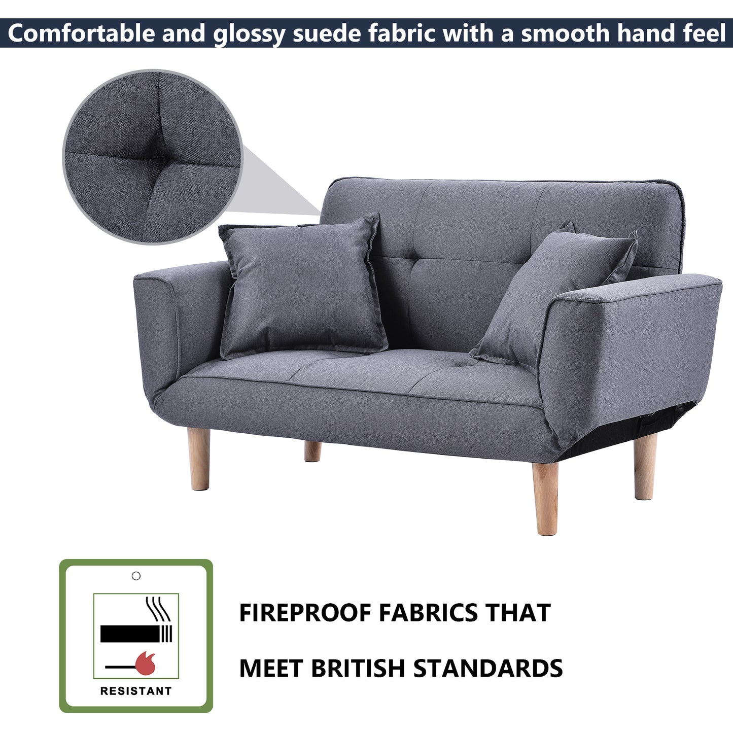 Sofa Bed Modern and Simple Gray Sofa Linen Fabric with Grab Living Room 2 Seater Sofa Couch Settee Recliner Sleeper Light Gray