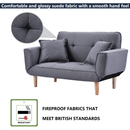 Sofa Bed Modern and Simple Gray Sofa Linen Fabric with Grab Living Room 2 Seater Sofa Couch Settee Recliner Sleeper Light Gray
