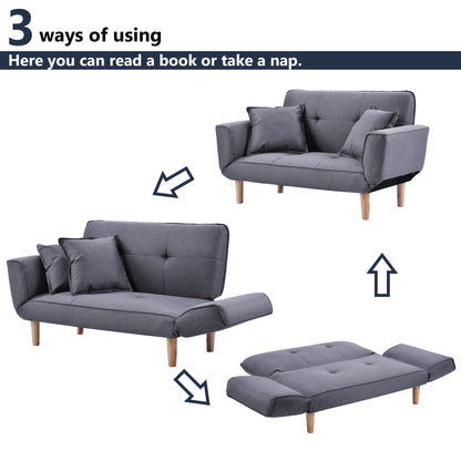 Sofa Bed Modern and Simple Gray Sofa Linen Fabric with Grab Living Room 2 Seater Sofa Couch Settee Recliner Sleeper Light Gray