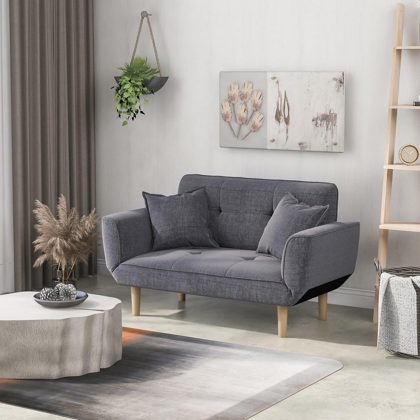 Sofa Bed Modern and Simple Gray Sofa Linen Fabric with Grab Living Room 2 Seater Sofa Couch Settee Recliner Sleeper Light Gray