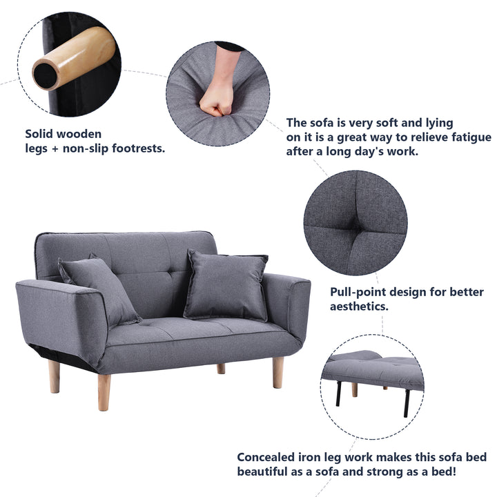 Sofa Bed Modern and Simple Gray Sofa Linen Fabric with Grab Living Room 2 Seater Sofa Couch Settee Recliner Sleeper Light Gray