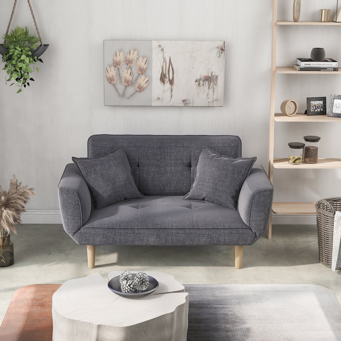 Sofa Bed Modern and Simple Gray Sofa Linen Fabric with Grab Living Room 2 Seater Sofa Couch Settee Recliner Sleeper Light Gray