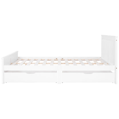Wooden Solid White Pine Storage Bed With Drawers Bed Furniture Frame For Adults, Kids, Teenagers 4ft6 Double (White 190x135cm)