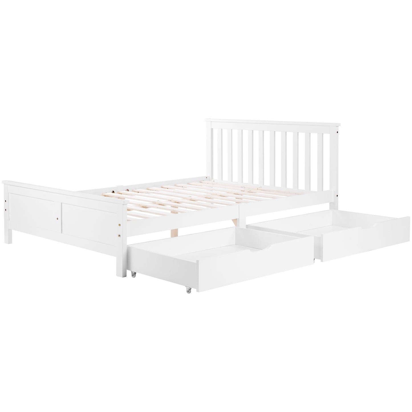 Wooden Solid White Pine Storage Bed With Drawers Bed Furniture Frame For Adults, Kids, Teenagers 4ft6 Double (White 190x135cm)
