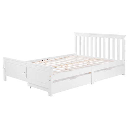Wooden Solid White Pine Storage Bed With Drawers Bed Furniture Frame For Adults, Kids, Teenagers 4ft6 Double (White 190x135cm)