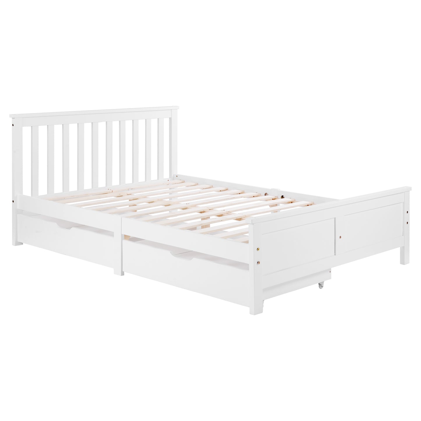 Wooden Solid White Pine Storage Bed With Drawers Bed Furniture Frame For Adults, Kids, Teenagers 4ft6 Double (White 190x135cm)