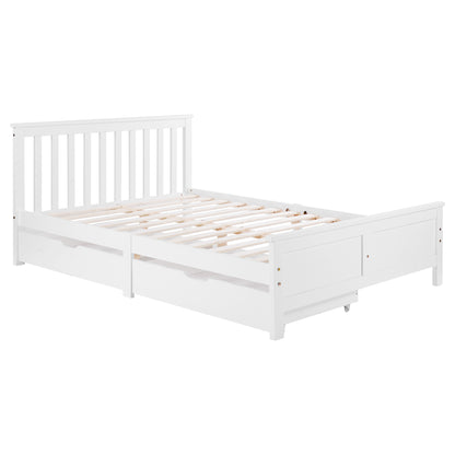 Wooden Solid White Pine Storage Bed With Drawers Bed Furniture Frame For Adults, Kids, Teenagers 4ft6 Double (White 190x135cm)
