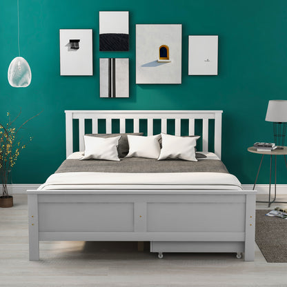 Wooden Solid White Pine Storage Bed With Drawers Bed Furniture Frame For Adults, Kids, Teenagers 4ft6 Double (White 190x135cm)