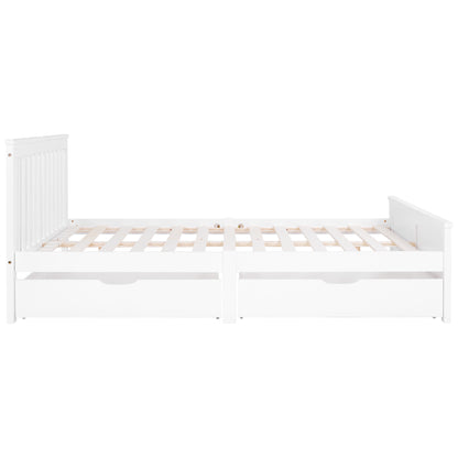 Wooden Solid White Pine Storage Bed With Drawers Bed Furniture Frame For Adults, Kids, Teenagers 4ft6 Double (White 190x135cm)