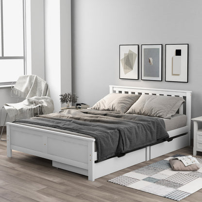 Wooden Solid White Pine Storage Bed With Drawers Bed Furniture Frame For Adults, Kids, Teenagers 4ft6 Double (White 190x135cm)